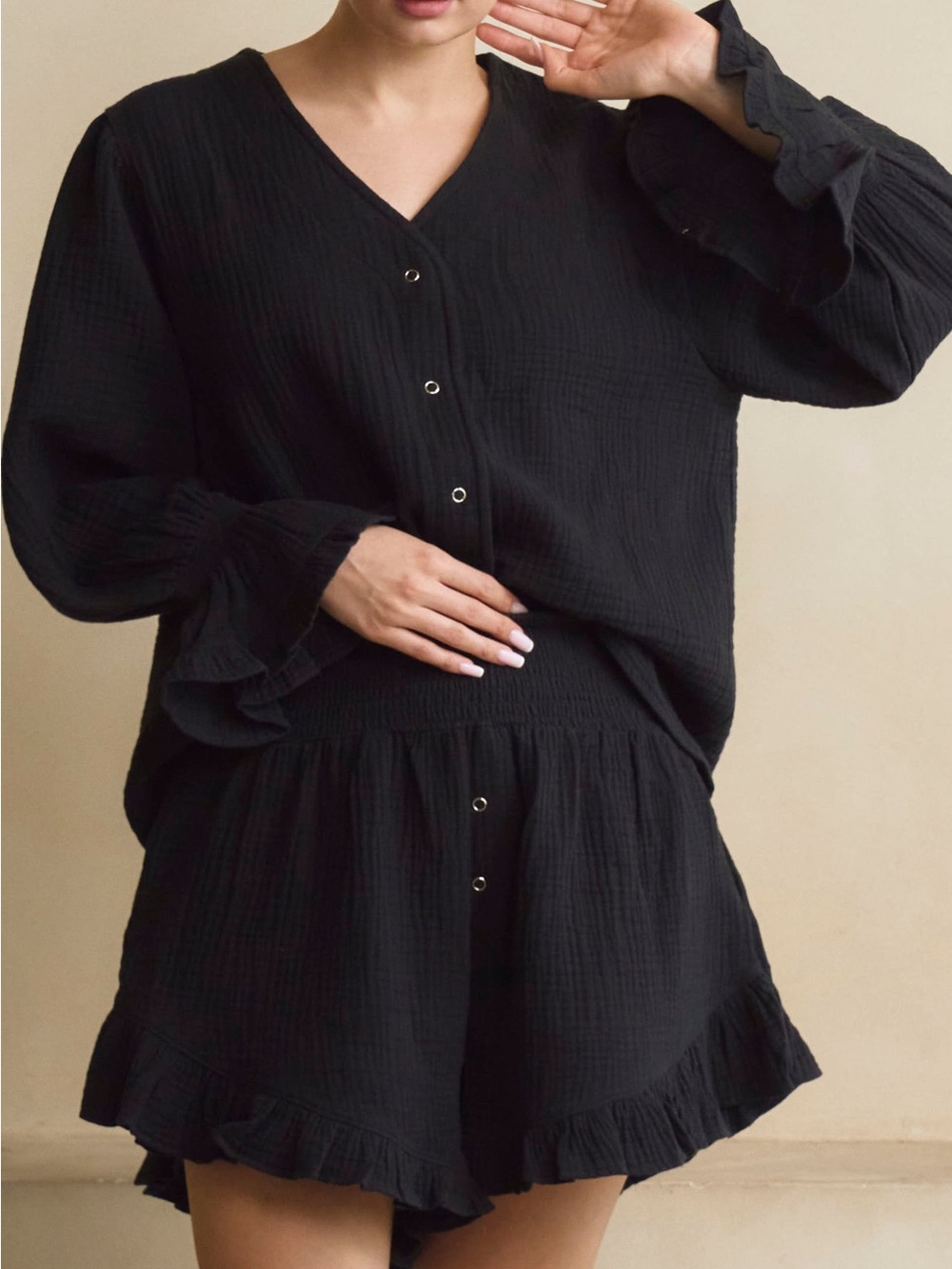 Nothing Fits But ruffled muslin set (nursing friendly)